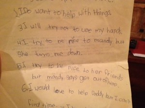 The pains of a little sister and a child promising to fix her wrongs, itemized, of course.